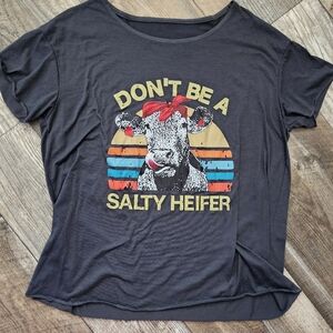 Graphic Tee with Cow Print - Gray